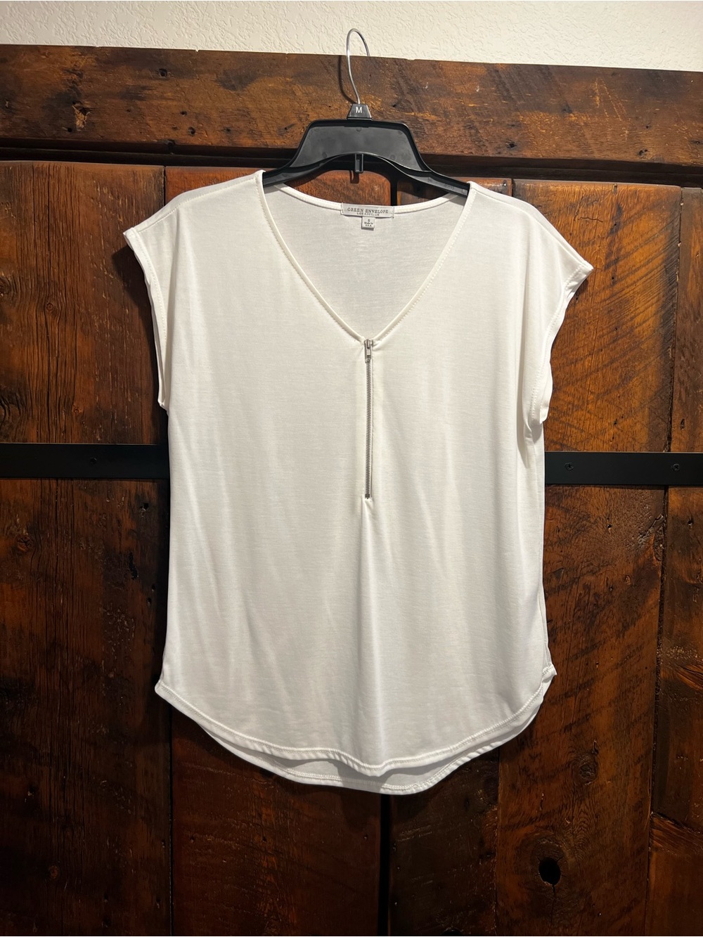 Green Envelope Off White V-Neck Top